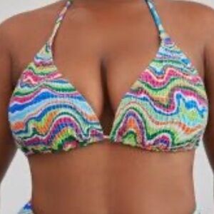 💰 5/$20!! SHEIN Vibrant neon pink, green, yellow Wave Bikini Top sz 1XL